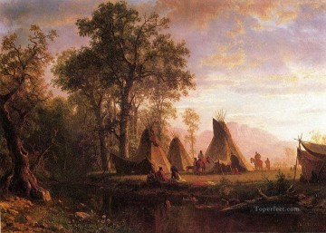  Afternoon Tableaux - Bierstadt Albert Campement indien en fin d’après midi